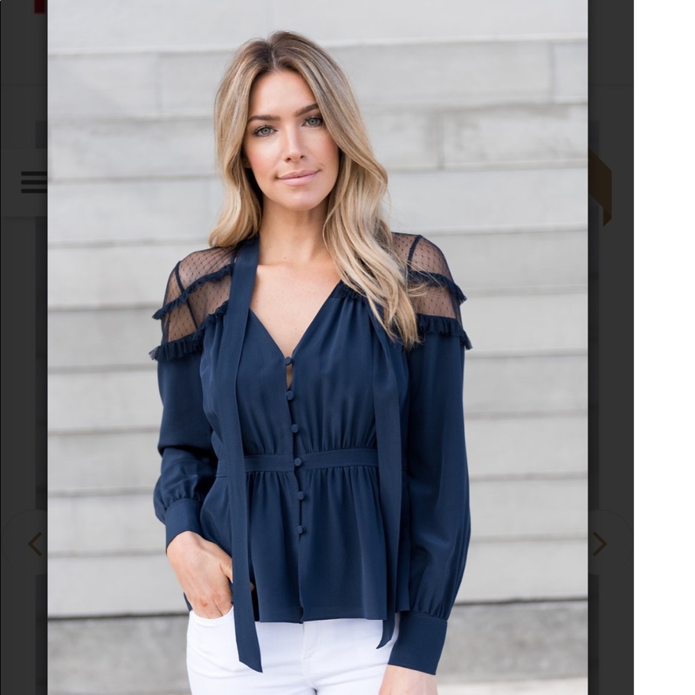 Cinq a sept lace ruffle neck tie blouse top